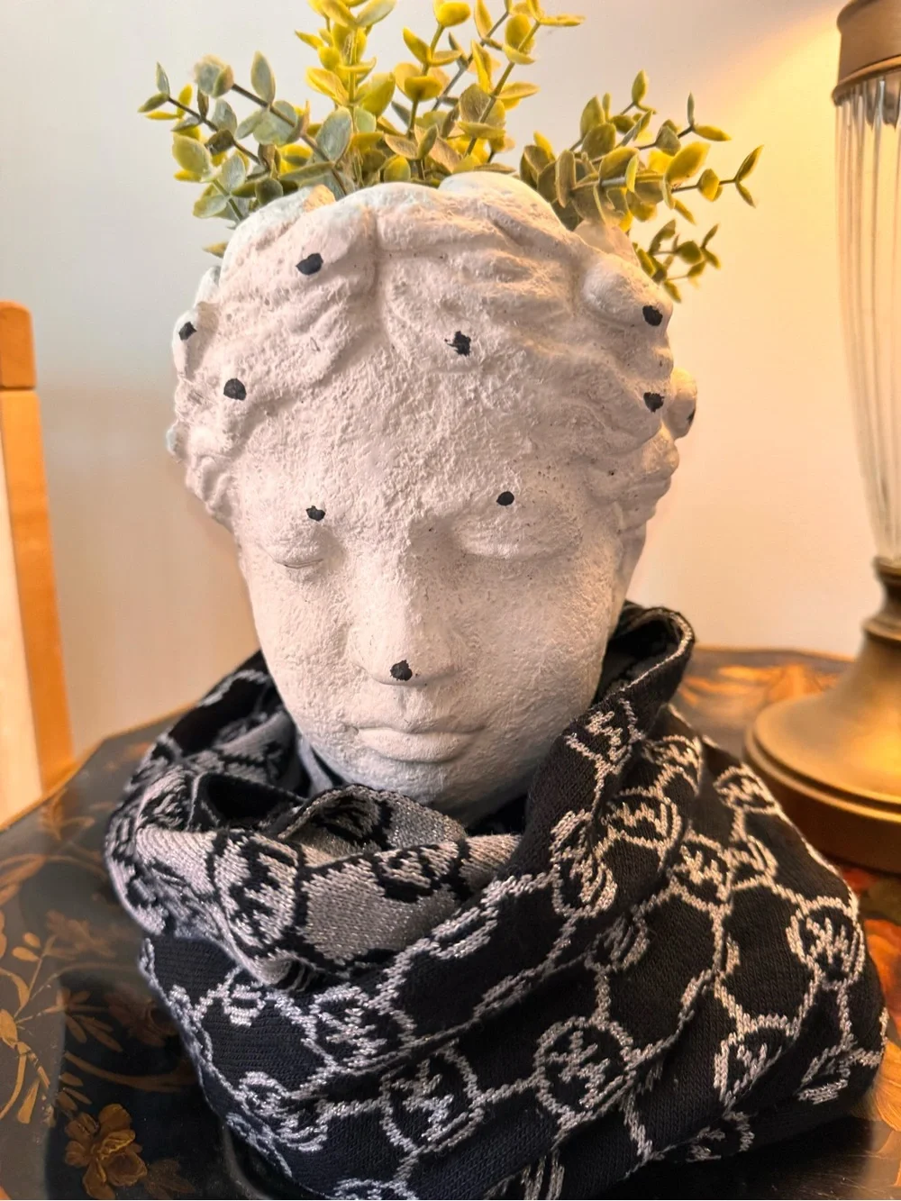 Michael Kors Black and Silver Logo Knit Infinity Scarf